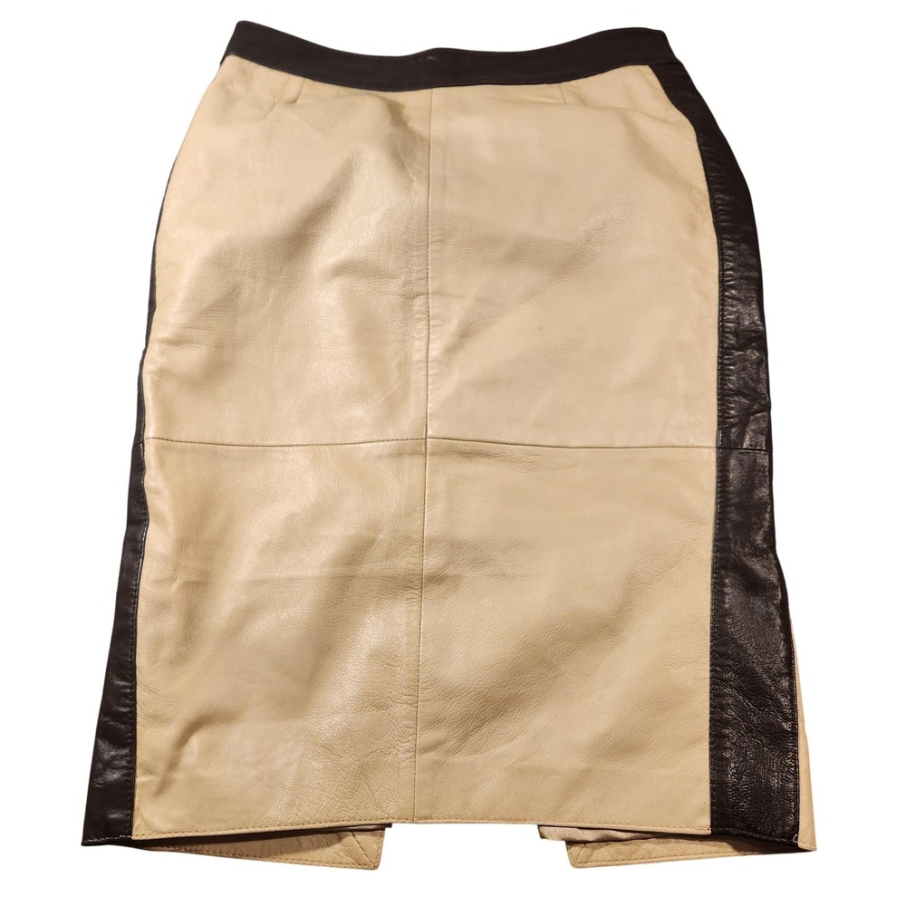 Outer Edge Skirt Womens‎ Medium Beige Leather Pencil Contrast Trim Lined Work